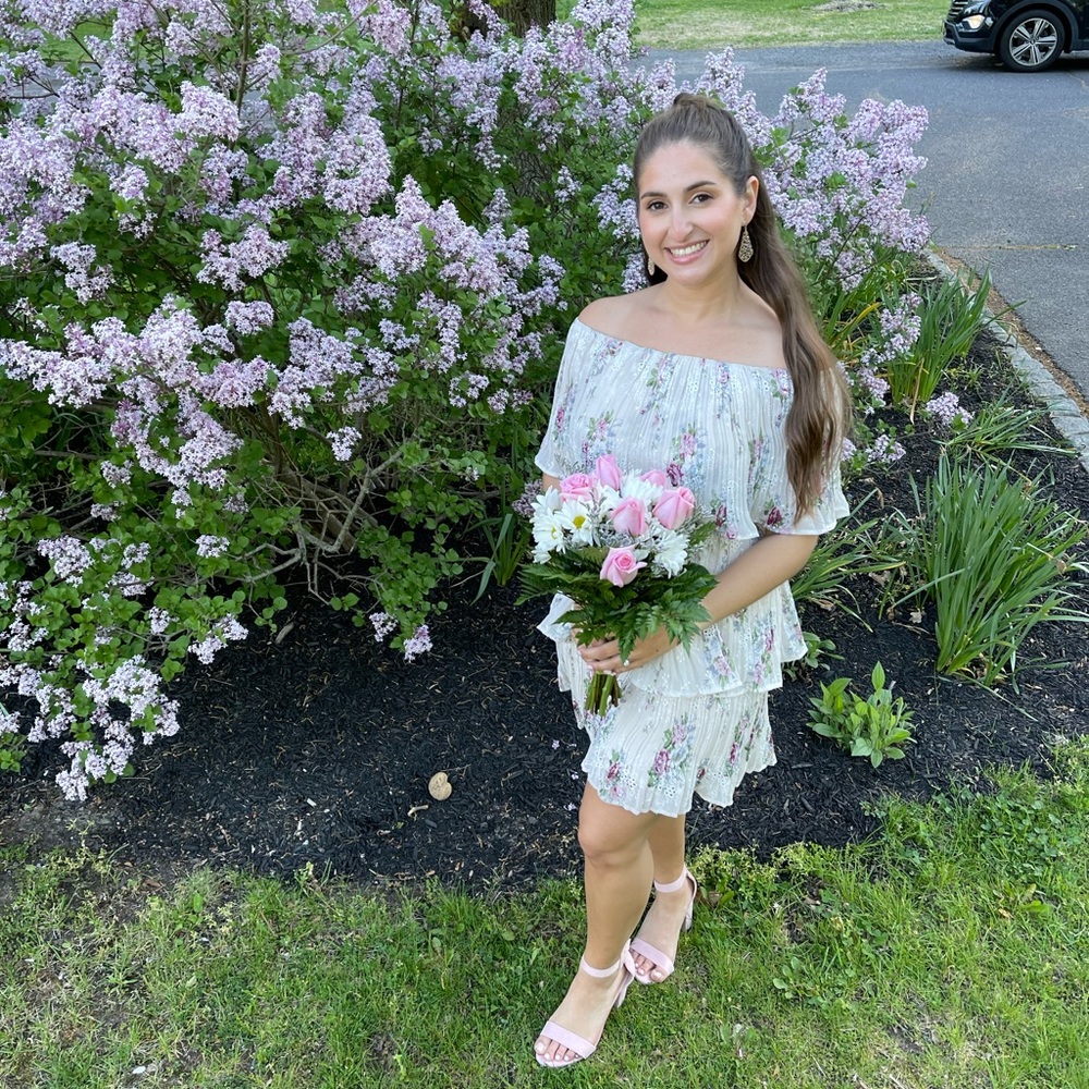 Beige Floral Ruffle Off-the-Shoulder Dress - Picture 6 of 6